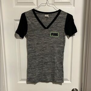 PINK V-Neck T-Shirt in Gray and Black